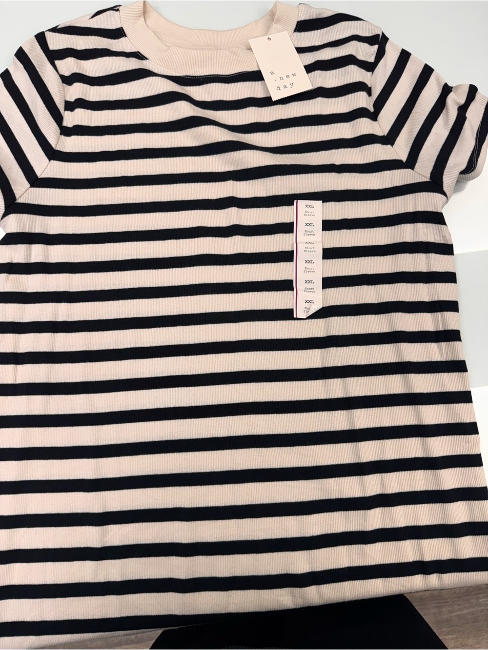 a new day Striped T-Shirt - Black & Cream
